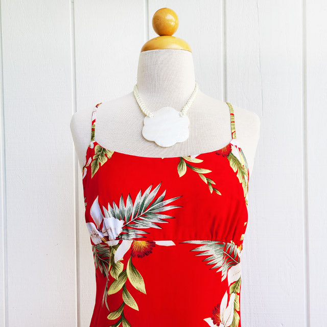 Long Maxi Hawaiian Dress Skinny Straps Hanapepe Red / Xs