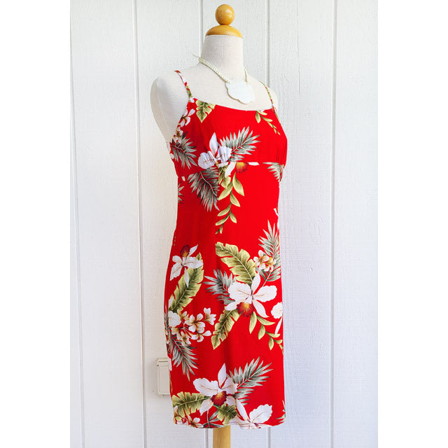 Hawaiian Camisole Dress Short [Hawaiian Orchid] Red / S / Rayon
