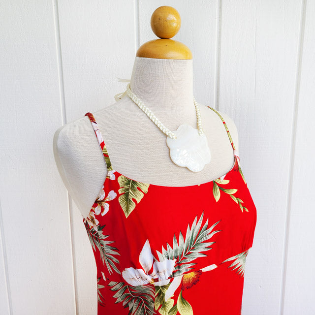 Hawaiian Camisole Dress, Long [Hawaiian Orchid] Red / Xs / Rayon