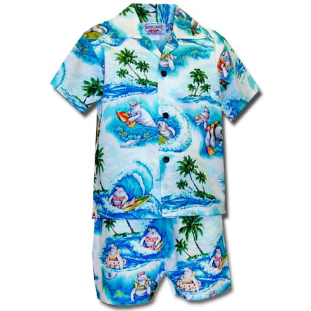 Lihue White Cotton Hawaiian Kids Shirt