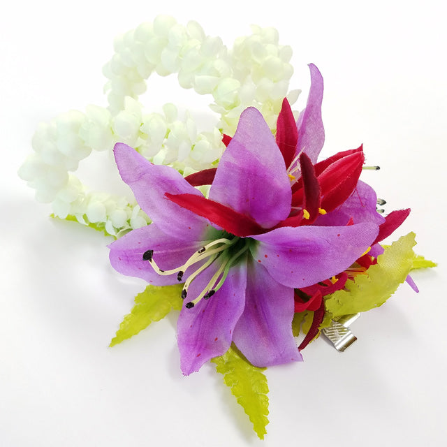 tiger lily boutonniere Hawaiian Hula Supplies Flower Hair Clip [Tiger Lily/Pikake/Spider Lily] Purple / Silk