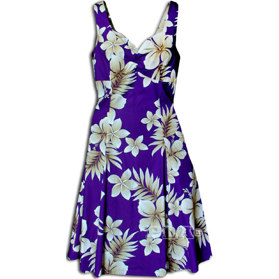 Hawaiian Short Sundress [Pau Hibiscus] Purple / L / Cotton