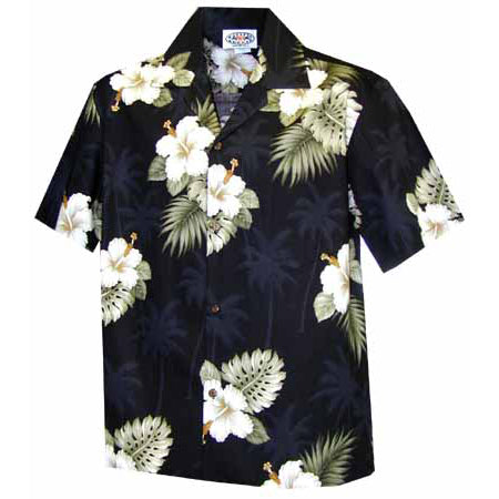 Black & Yellow Hibiscus Ladies Aloha Shirt