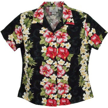 Hawaiian Women's Aloha Shirt, Fit, Plumeria Panel