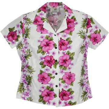 Hawaiian Women's Aloha Shirt, Fit, Plumeria Panel