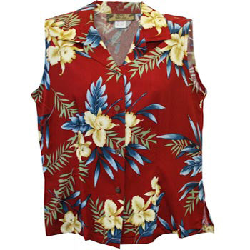Hawaiian Women's Sleeveless Aloha Shirt - Orchid Fern