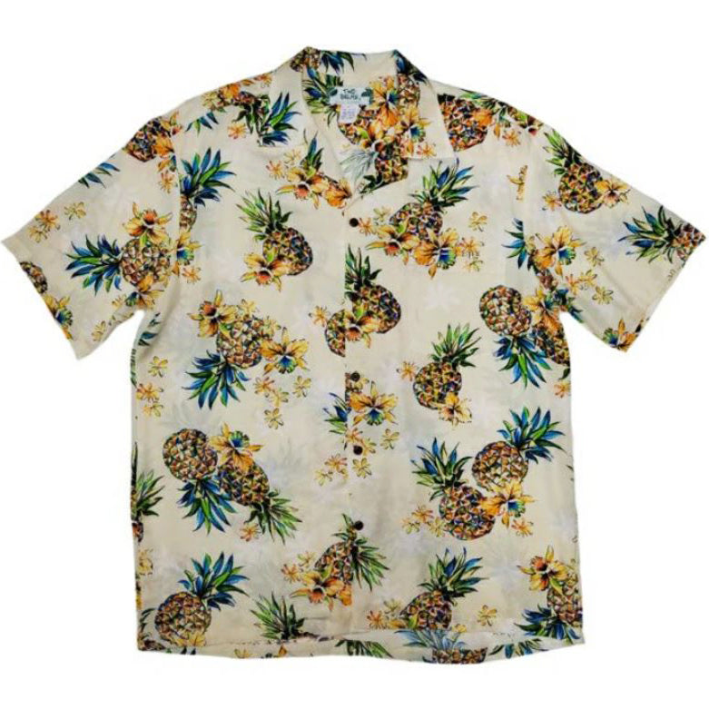Two Palms Golden Pineapple Mens Hawaiian Shirt in Cream M / Cream