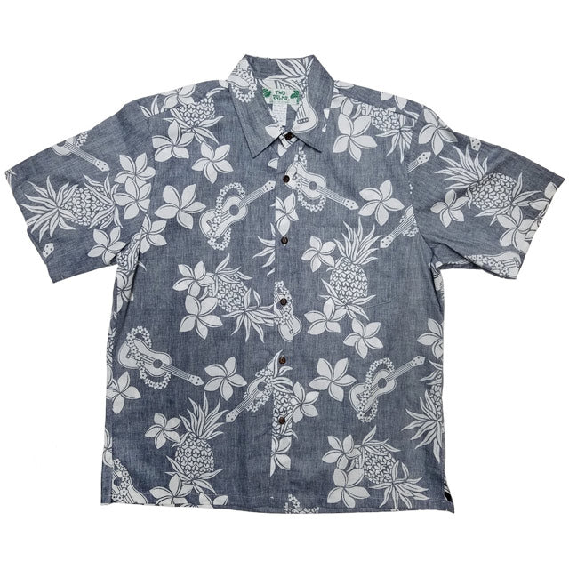 Reverse pineapple blue aloha shirt
