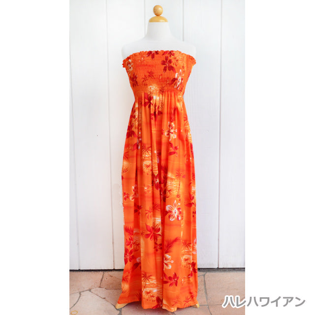 knee length dresses for ladies Hawaiian Muumuu Tunic Dress Maxi [Moonlight Scenic] Orange / One Size / Rayon