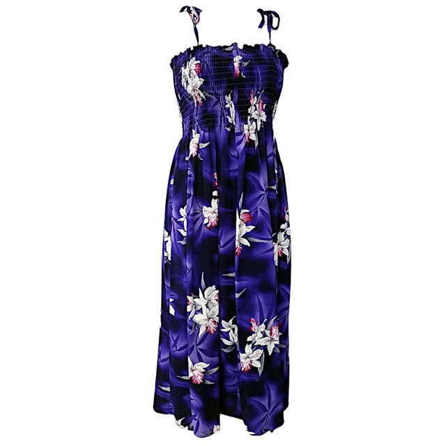 Hawaiian Muumuu Tunic Dress, Semi-Long, Midnight Orchid Purple / One size / Rayon