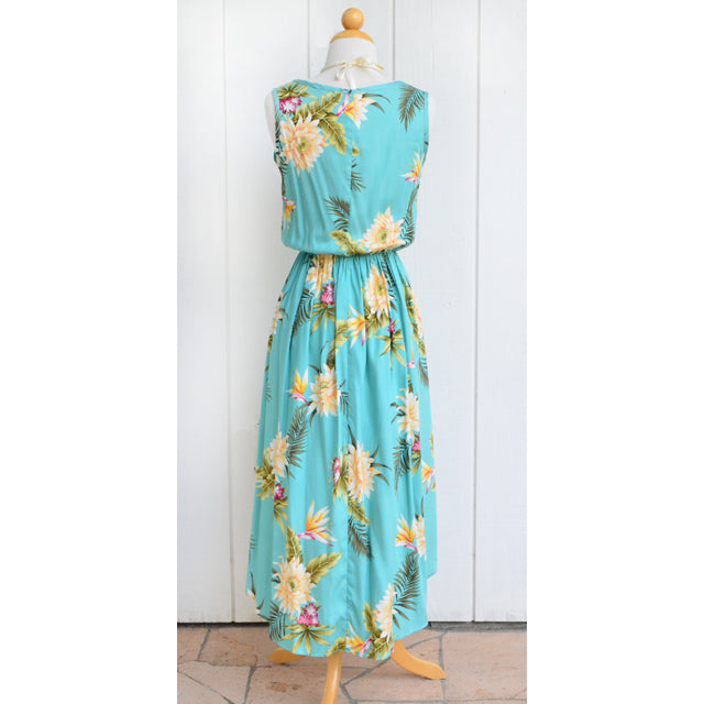 Ceres Tropical Print Hawaiian Aloha Dress in Green XL / Green
