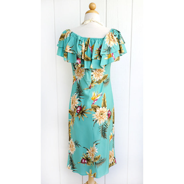 Hawaiian Dress w/ Sleeves Island Ceres Knee Length Green / L