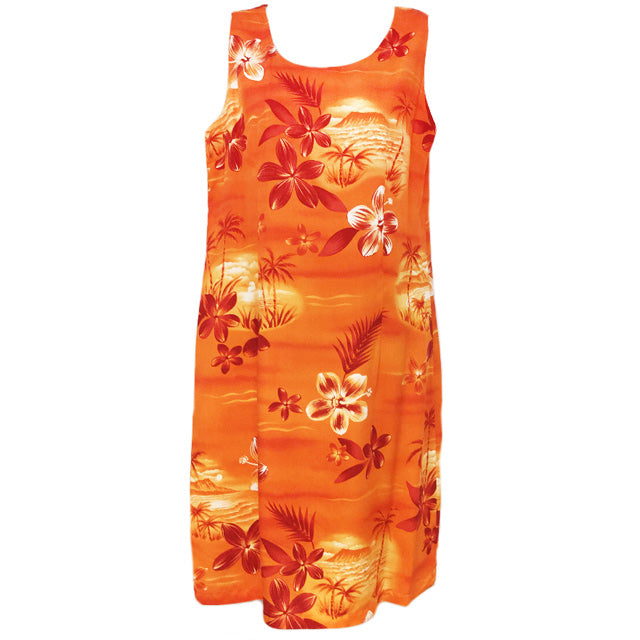 orange hawaiian dress Aurora Orange Short Hawaiian Tank Dress for Summer Fun XL / Orange