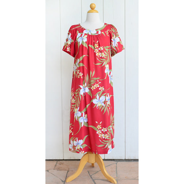 Red hawaiian dress 2024 with white leaves