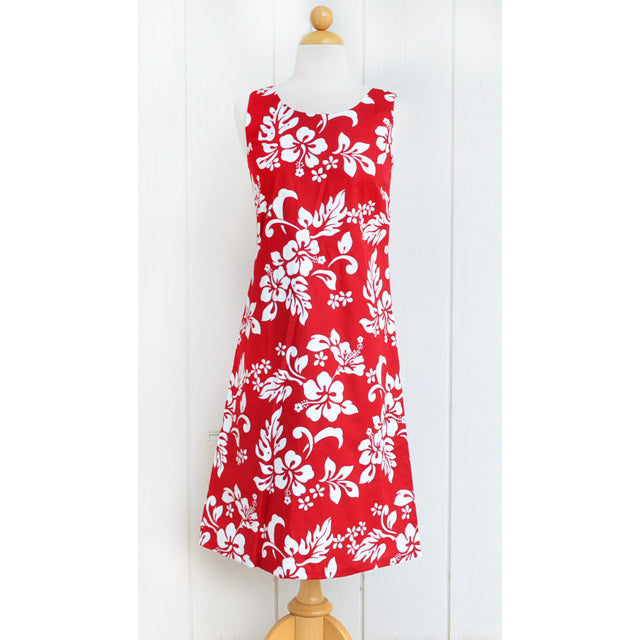 Hawaiian Tank Dress, Semi-Long [Classic Hibiscus]