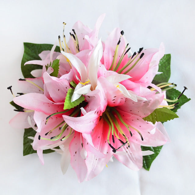 Hawaiian Hula Supplies Flower Hair Clip [Tiger Lily & Spider Lily] Pink / Silk