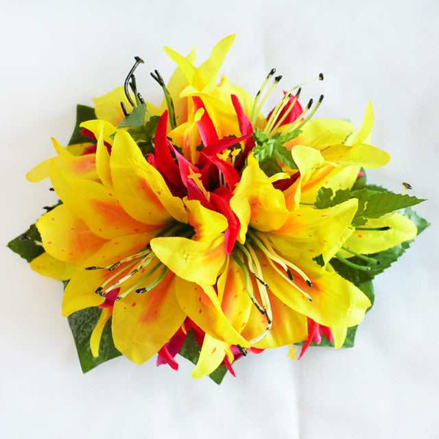 Hawaiian Hula Supplies Flower Hair Clip [Tiger Lily & Spider Lily] red yellow / Silk