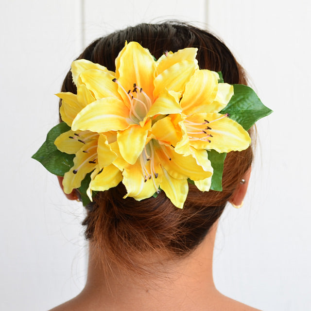 ハワイアン フラ用品 フラワーヘアークリップ【スモールデイリリィー/6フラワー】