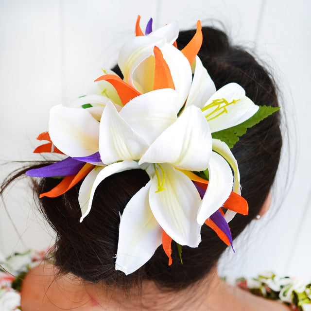 Hawaiian Hula Supplies Flower Hair Clip Lily w Bird of Paradise