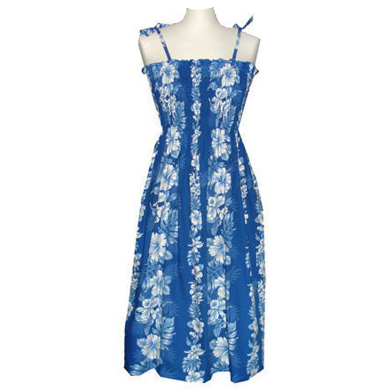 Hawaiian Tunic Dress, Semi-Long Length, Hibiscus Front Panel