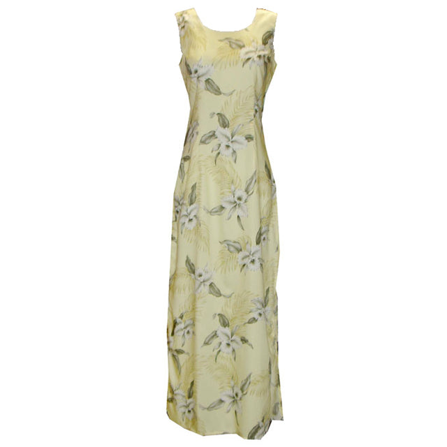 Hawaiian Tank Dress, Long [Orchid] Yellow / M / Rayon