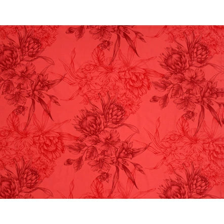 ※セール生地  ハワイアン ポリコットン生地 LMH-19-926 【ハイビスカス&プロテアブーケ】