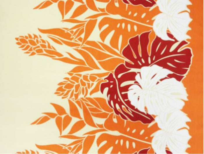 ※セール生地 ハワイアン ポリコットン生地 LW-11-189【モンステラ/トーチジンジャー】