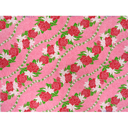 ※セール生地  ハワイアン ポリコットン生地 LW-16-477 【 ローズ/リリーバイアス】