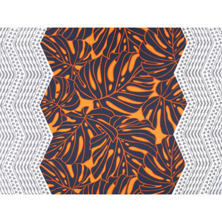 ※セール生地  ハワイアン ポリコットン生地 LW-19-721 【モンステラダブルタパボーダー】