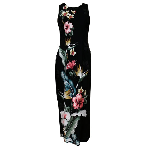 Hawaii High Quality Rayon Tank Long Dress [Bouquet] Black / S / Rayon