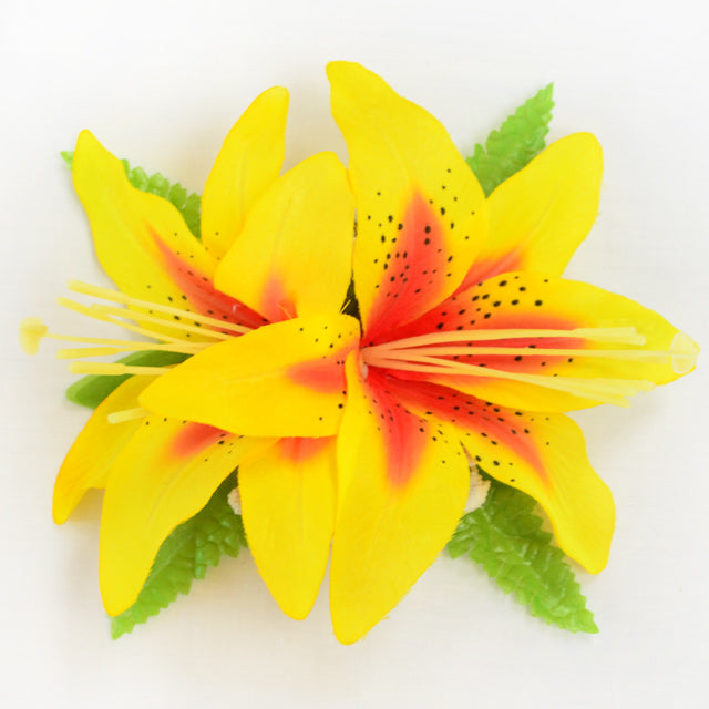 hawaiian lily flower Hawaiian Hula Supplies Flower Hair Clip [Lily Spray/2 Flowers] Yellow / Silk