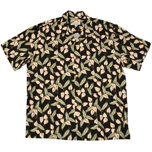 anthurium shirt Hawaiian Men's Aloha Shirt Rayon [Mini Anthurium] Black / M / Rayon