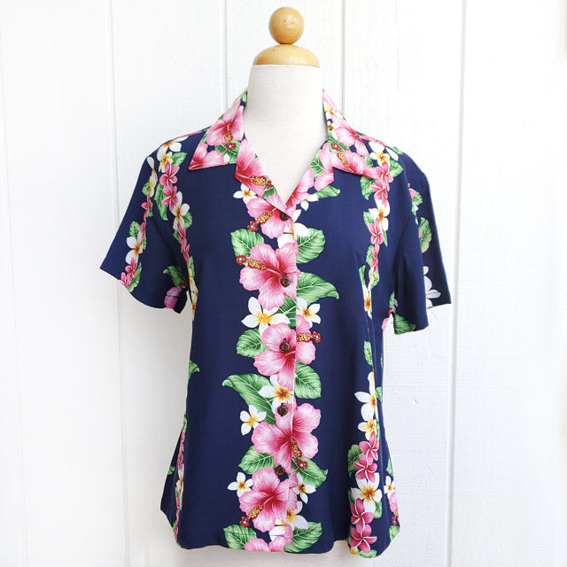 在庫処分セール ハワイアン レディース アロハシャツ フィット 【 ピンク ハイビスカス 】
