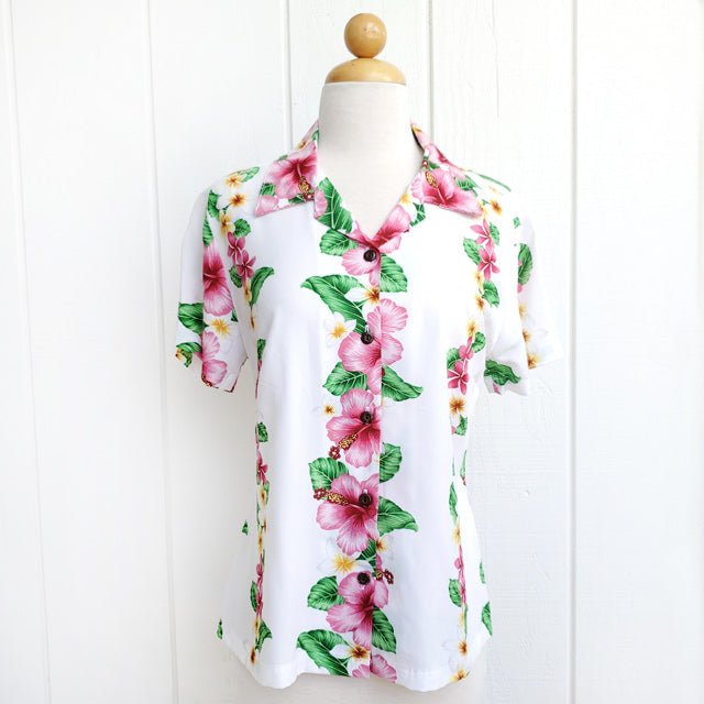 在庫処分セール ハワイアン レディース アロハシャツ フィット 【 ピンク ハイビスカス 】