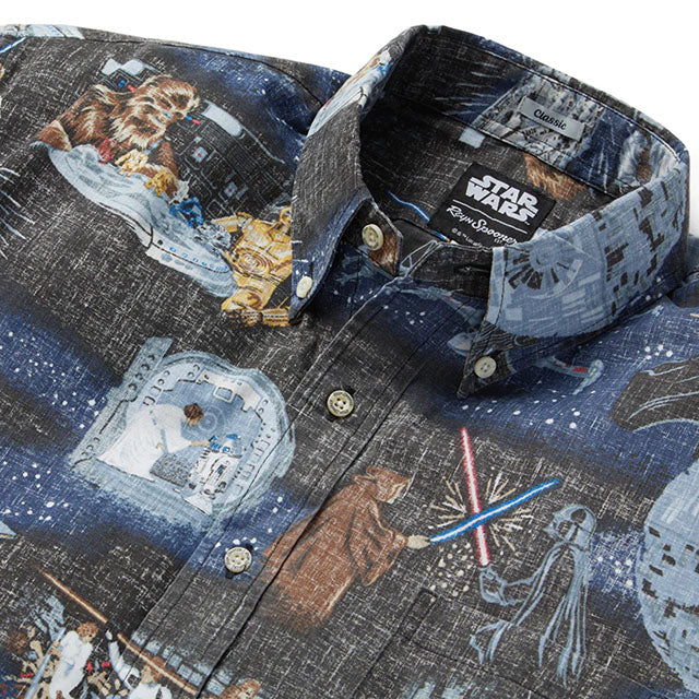 Hawaiian REYN SPOONER Men's Aloha Shirt Poly Cotton [Star Wars Galaxy]