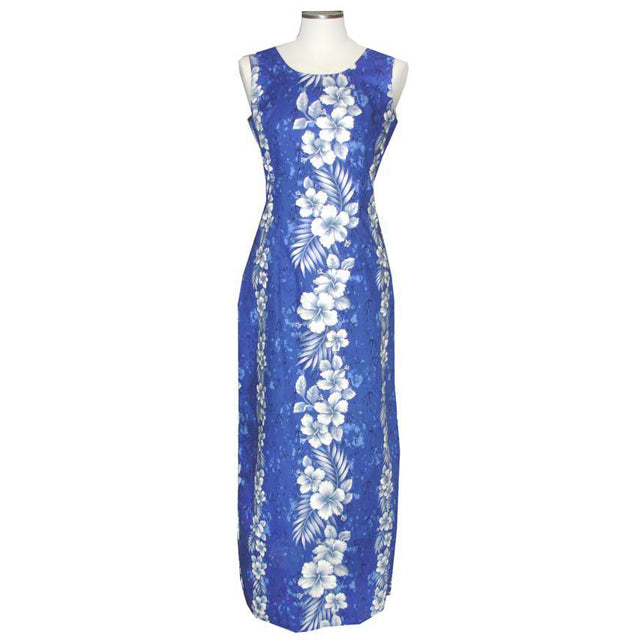 Hawaiian Tank Dress, Long Length, [Trending Hibiscus Print] Blue / M / Cotton