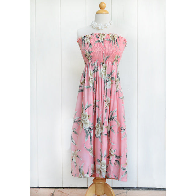 Hawaiian Muumuu Tunic Dress, Semi-Long [Retro Orchid] Pink / One size / Rayon