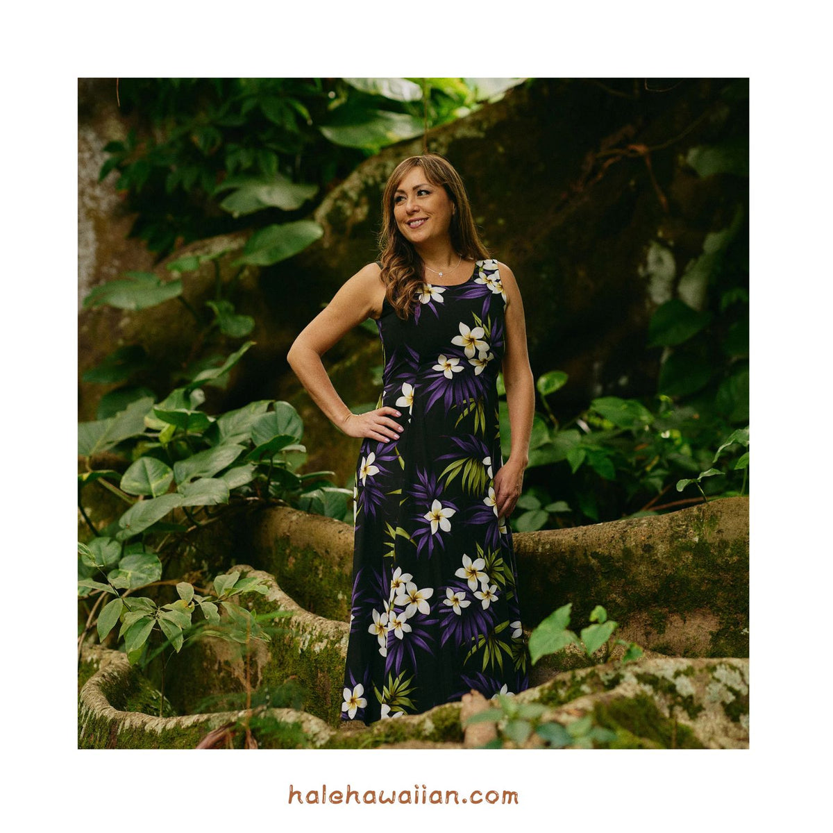 Hawaiian Sleeveless Long Dress [Lani Plumeria]