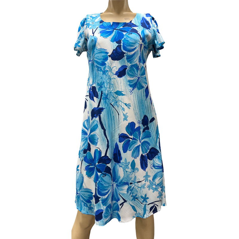 Watercolor Hibiscus Gray A-Line Dress with Cap Sleeves XS By Paradise Found Watercolor Hibiscus Gray A-Line Dress with Cap Sleeves XS By Paradise Found