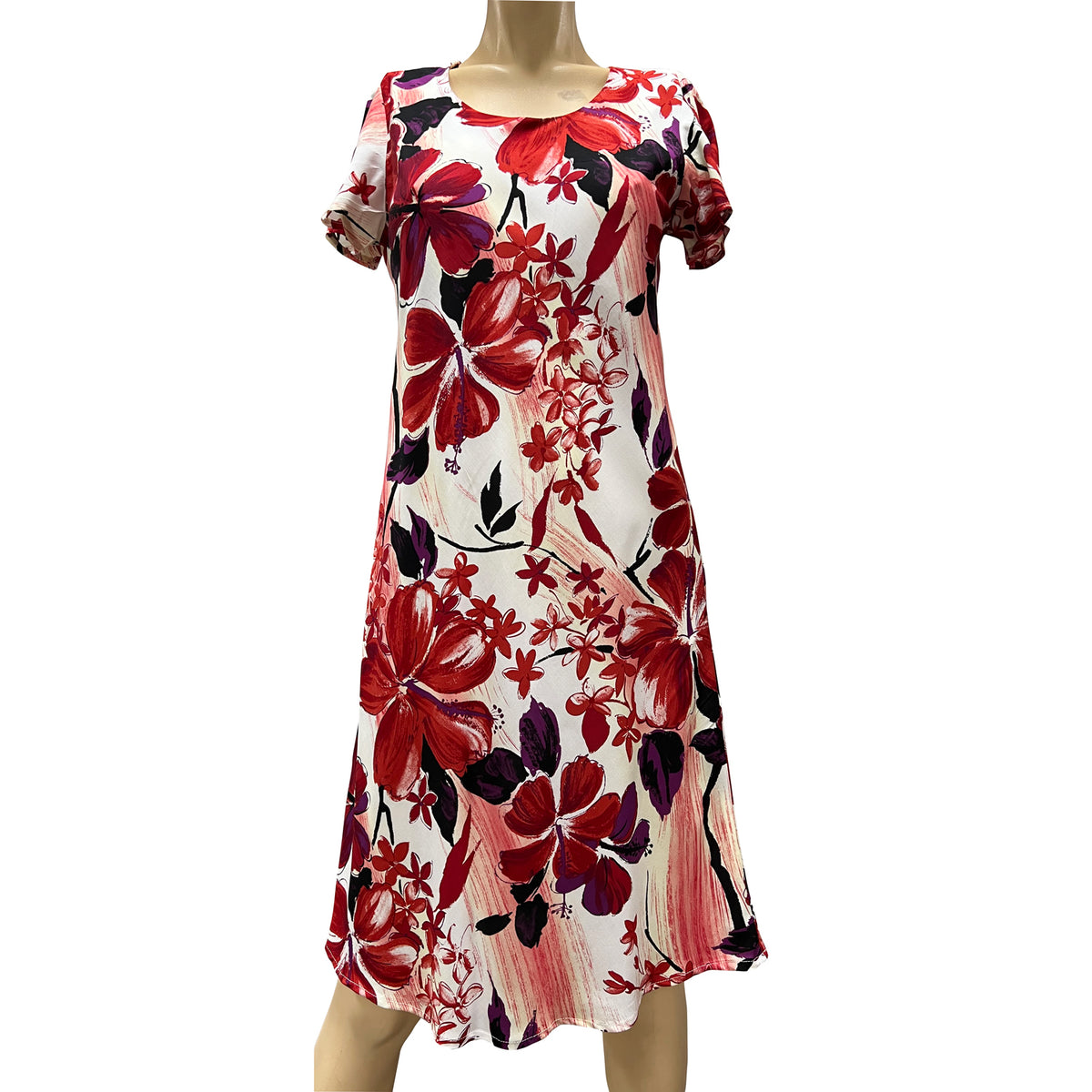 Hawaiian A-LINE DRESS WITH CAP SLEEVES [WATERCOLOR HIBISCUS] 