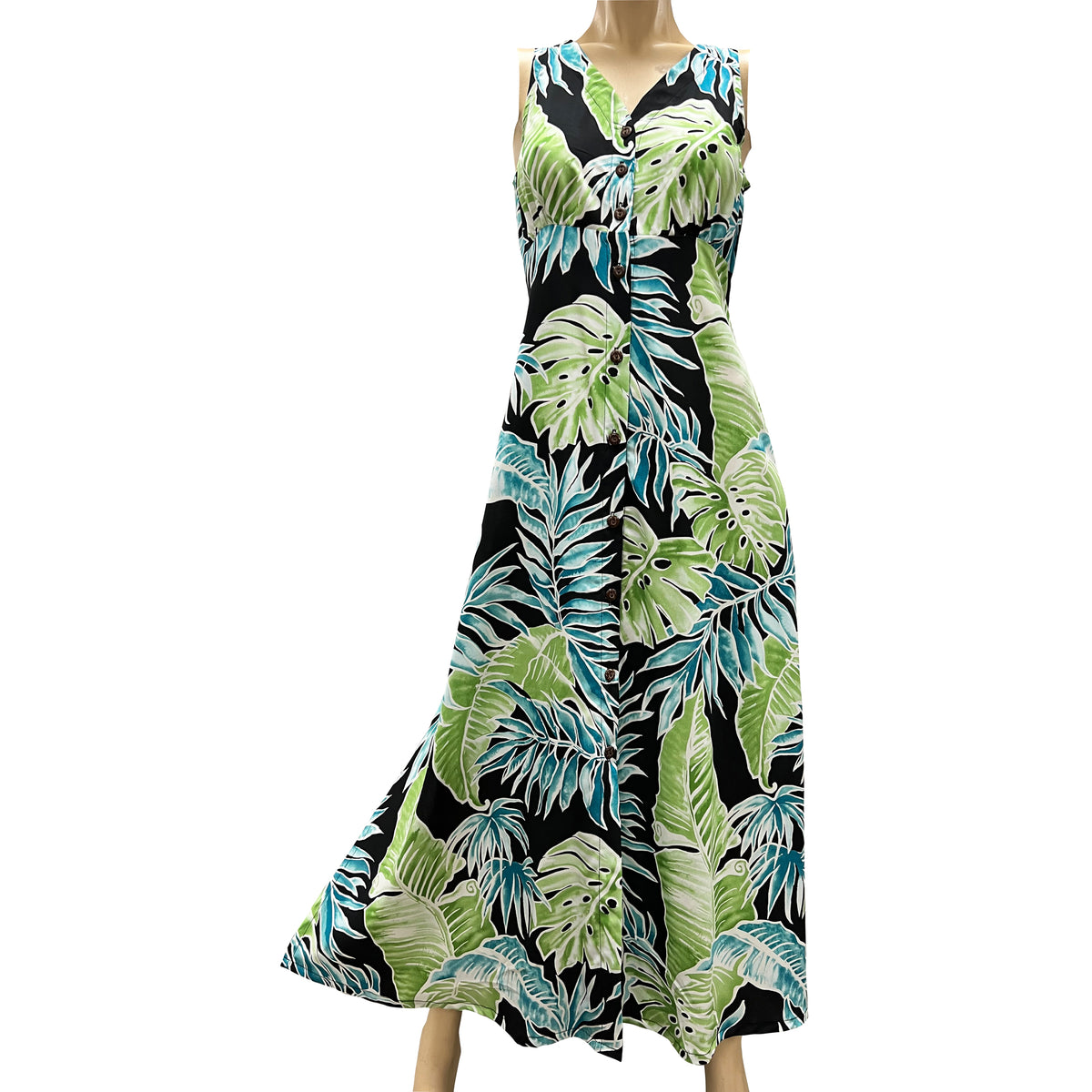 Cabana Palms Maxi Long Cocktail Hawaiian Dress Black / M Cabana Palms Maxi Long Cocktail Hawaiian Dress Black / M