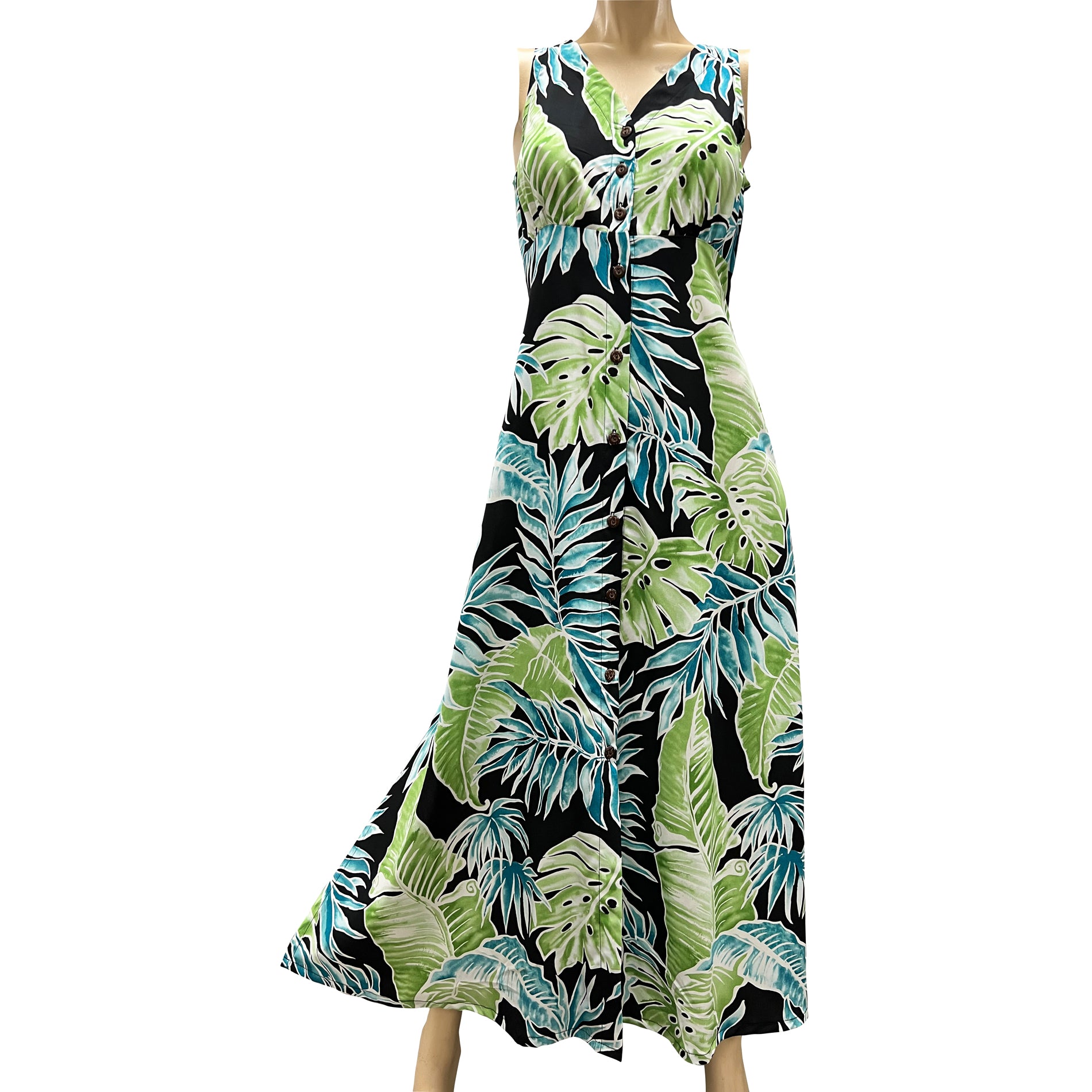 Cabana Palms Maxi Long Cocktail Hawaiian Dress Black / M Cabana Palms Maxi Long Cocktail Hawaiian Dress Black / M