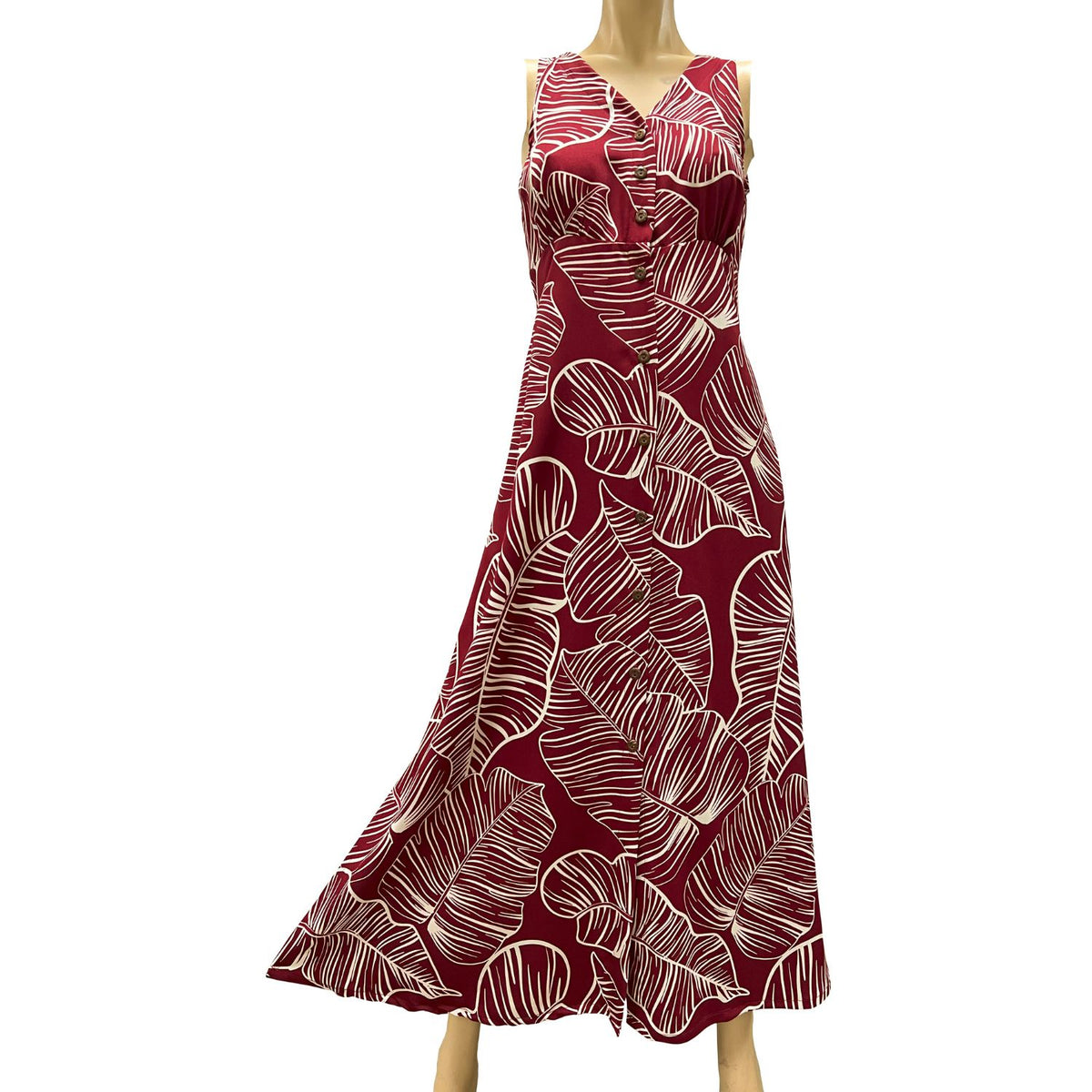 Long Maxi Cocktail Hawaiian Dress Taro Leaf Sky Blue / L Long Maxi Cocktail Hawaiian Dress Taro Leaf Sky Blue / L
