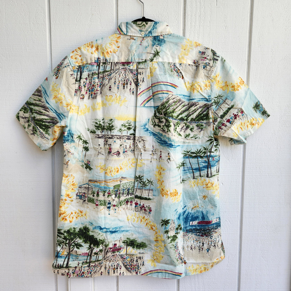 Hawaiian REYN SPOONER Men's Aloha Shirt Poly Cotton [Honolulu Marathon] Off White