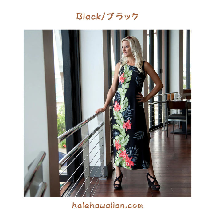 ハワイ レディース ノースリーブ タンク ロング ドレス<br>【 オーキッド パネル 】