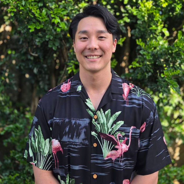 Clearance Hawaii Paradise Found Rayon Men's Aloha Shirt [Flamingo]