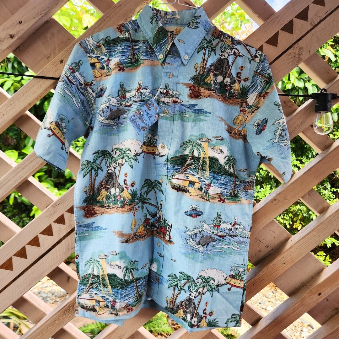 Hawaiian REYN SPOONER Men's Aloha Shirt Poly Cotton [ Aloha-Alien