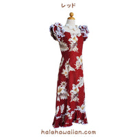 Hawaiian Muumu Ruffle Dress Long [Fern Hibiscus]