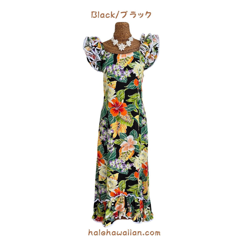 ハワイアン ムームー ラッフル ドレス ロング 334-3799【ハワイアンフラワー】