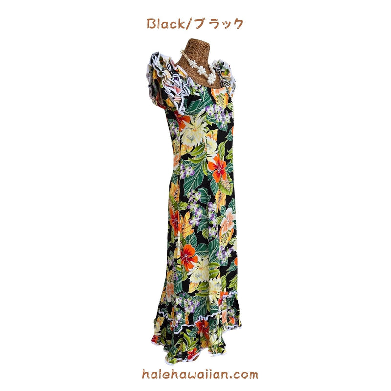 ハワイアン ムームー ラッフル ドレス ロング 334-3799【ハワイアンフラワー】